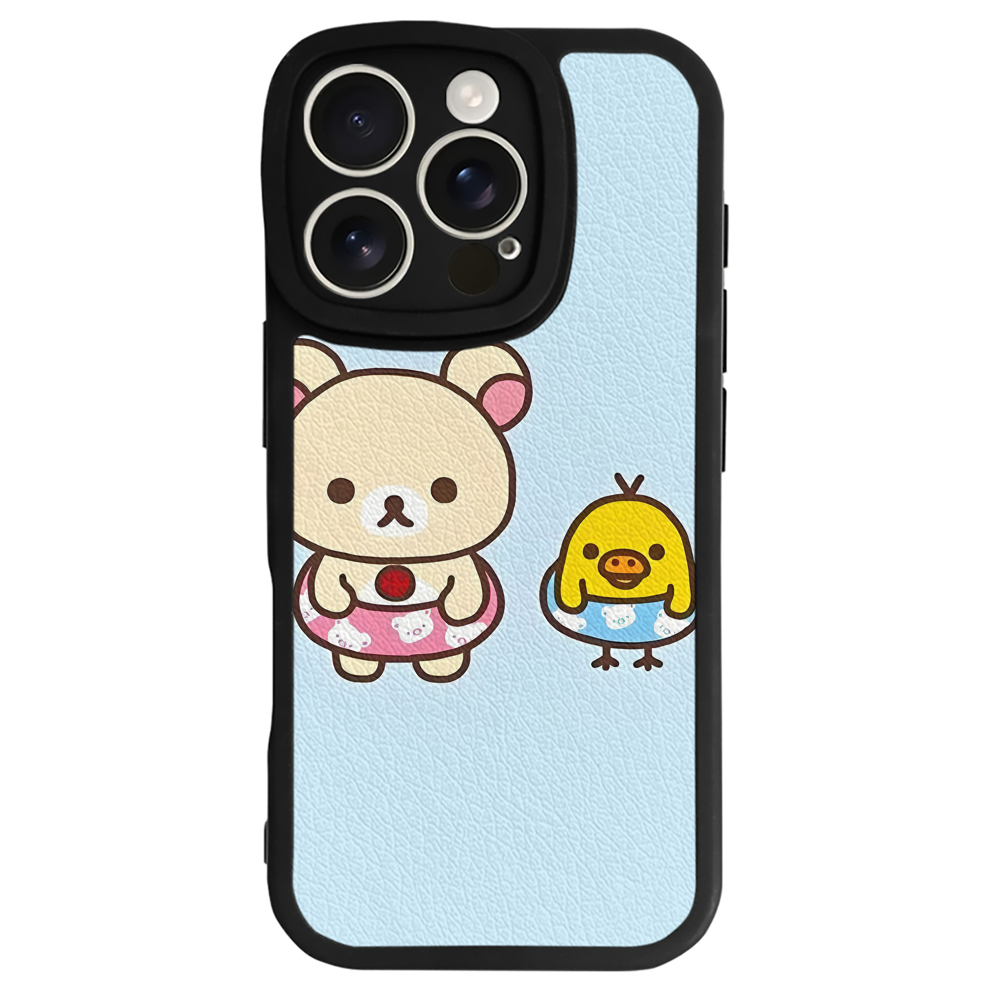 （画像用） リラックマ リラックマ キイロイトリ Rilakkuma Korilakkuma Kiiroitori 【iPhone 16シリーズ対応】シリコンスマホケース（レザー調） 材質：シリコン